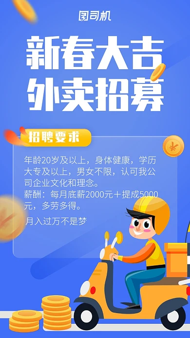 招聘招募新年招人外卖快递海报