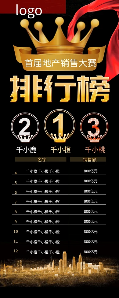 大气黑金风地产销售大赛排行榜展架