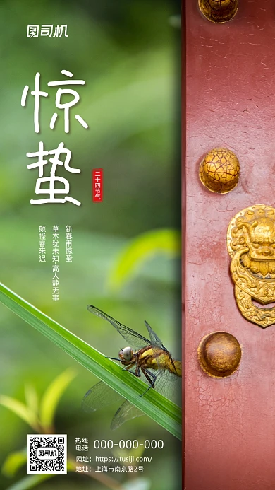 惊蛰万物复苏绿色简约手机海报