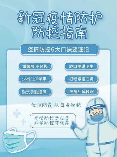 蓝色新冠疫情防护防控防疫指南规则宣传海报