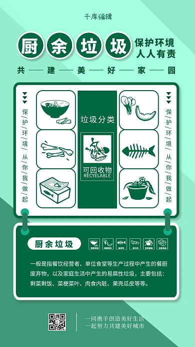 垃圾分类厨余垃圾绿色简约海报