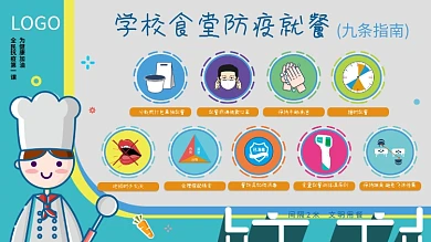 可爱扁平风学校食堂防疫就餐九条指南展板