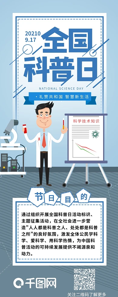 蓝色国际科普日科学家信息长图干货分享