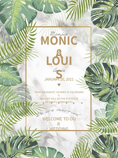 唯美森系小清新大理石背景简约大气婚礼海报