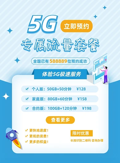 5G套餐运营商手机套餐流量包促销海报