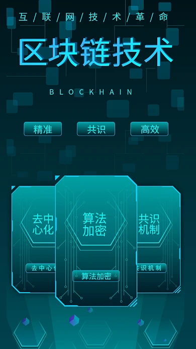 原创科技风卡片互联网区块链技术宣传手机图