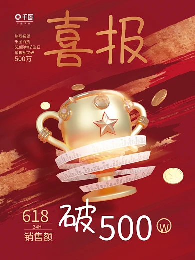 红色喜庆500万热烈祝贺销售额喜报战报