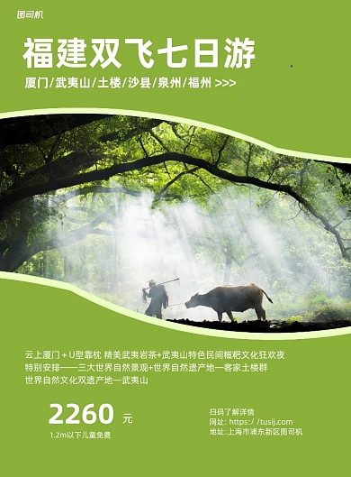 福建双飞旅游绿色写实宣传海报