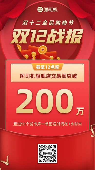 双十二战报喜报创意购物节手机海报