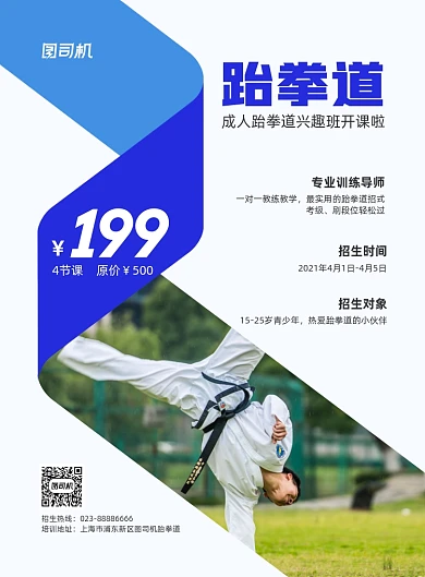 跆拳道成人兴趣班招生商务印刷海报