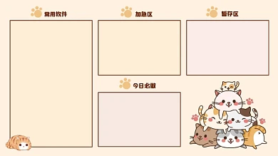 手绘猫咪打工人电脑桌面分区壁纸