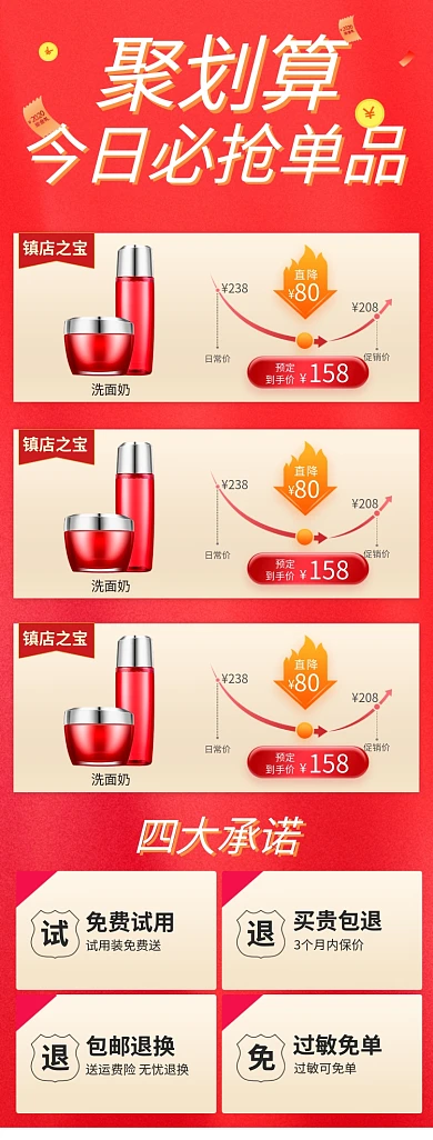 价格曲线聚划算红色简约电商详情页