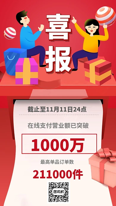 喜报双十一双十二战报捷报手机海报