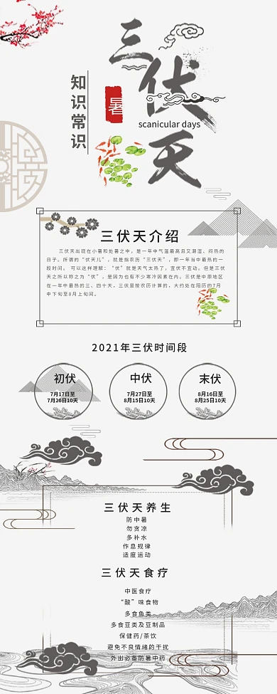 中国风三伏天常识知识信息长图