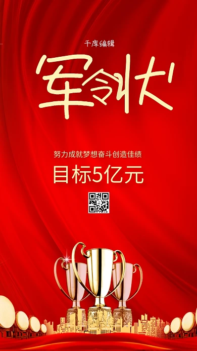 军令状奖杯红色创意海报