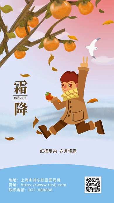 霜降节气海报简约卡通小清新手机海报