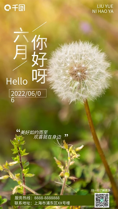 6月你好六月服务热线排版手机海报