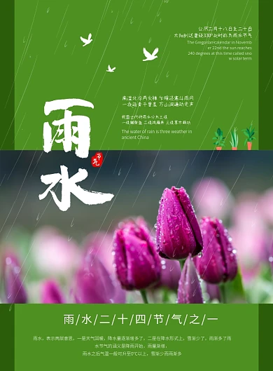 时尚节气雨水印刷海报