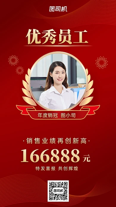 优秀员工奖销售业绩手机海报