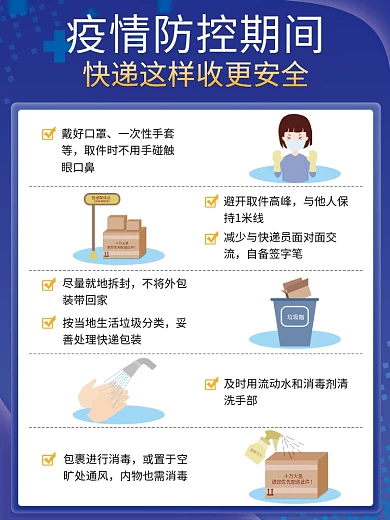 简约新冠病毒疫情防控期间安全取快递海报
