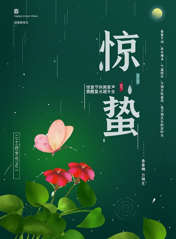 驚蟄節(jié)氣綠色印刷海報(bào)