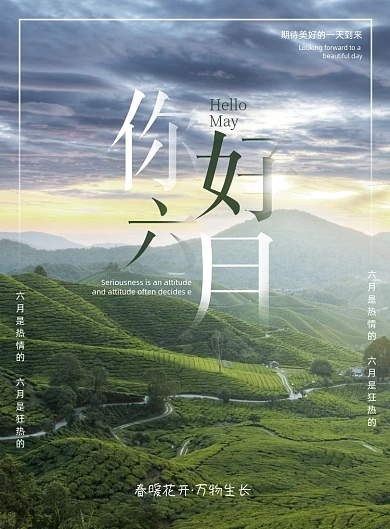 简约唯美大自然你好六月海报