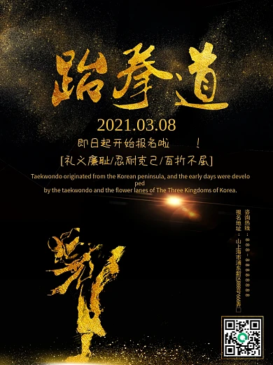 创意黑金跆拳道招生海报