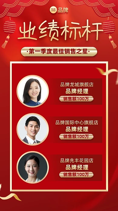 业绩标杆销售排行榜喜报手机海报