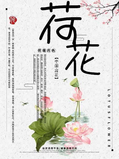 中国风水墨风荷花荷塘月色海报