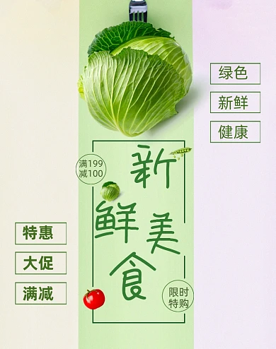 蔬菜包菜新鲜美食特惠狂欢大促海报