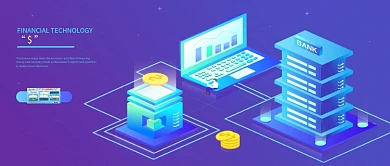 2.5d金融科技商务办公电脑区块渐变插画