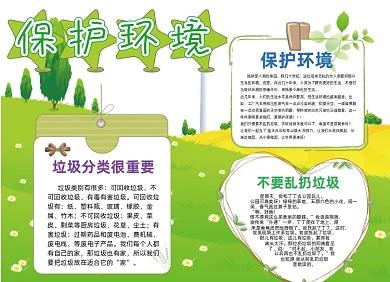 保护环境卡通绿色小报垃圾分类手抄报