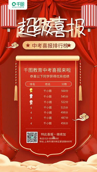 教育中考超级喜报排名手机海报