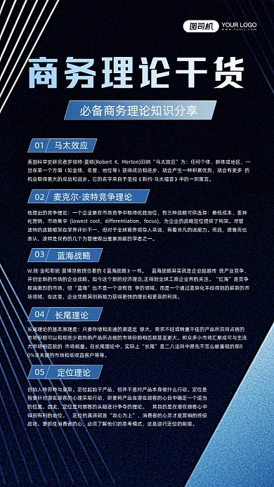 商务理论干货知识蓝色宣传手机海报