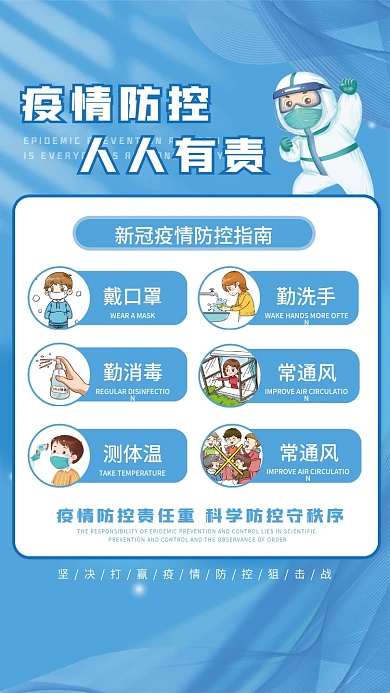 蓝色医疗科学防疫疫情防控指南宣传海报