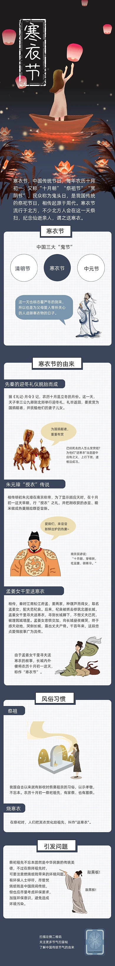 中国风传统节日寒衣节祈福莲花灯长图