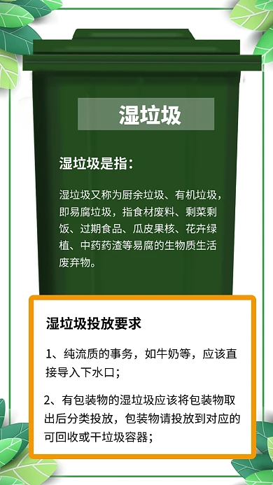 垃圾分类湿垃圾分类知识手机海报