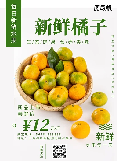 清新水果橘子促销宣传海报模板