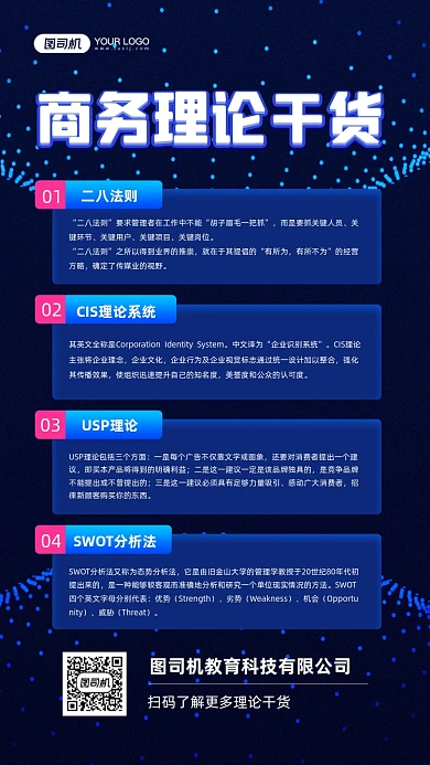 商务理论干货蓝色科技感宣传手机海报