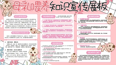 母乳喂养知识粉色手绘母婴健康卫生宣传展板