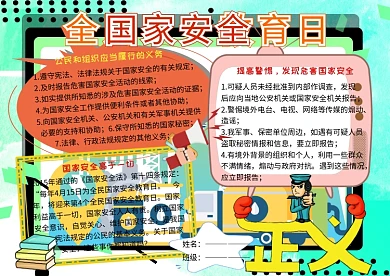 全民国家安全教育日法制小报小学生手抄报