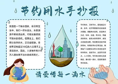 节约用水手绘简约小报手抄报