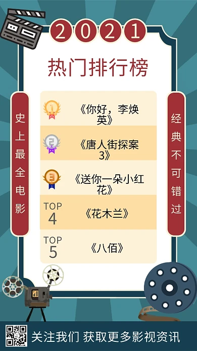 热门排行榜电影推荐榜绿色复古手机海报