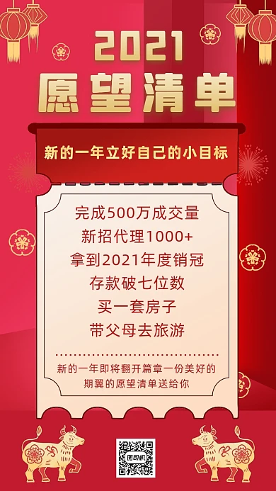 牛年小目标简约宣传手机海报
