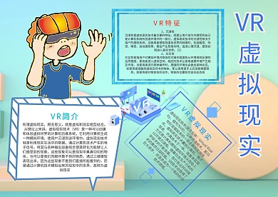 科技VR虚拟现实漂亮手抄报模板