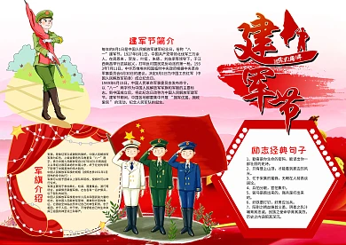 红色手绘风八一建军节漂亮手抄报模板