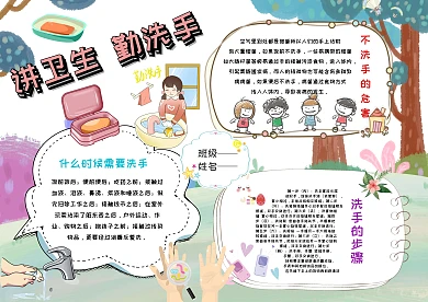 卡通勤洗手 讲卫生手抄报