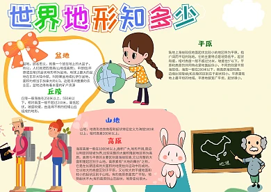 黄色世界地形知多少小报手抄报模板
