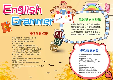 黄色可爱英语语法漂亮手抄报模板
