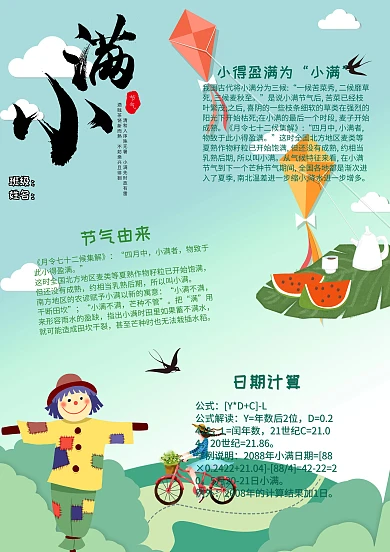 二十四节气小满季节夏天夏季清新小报手抄报